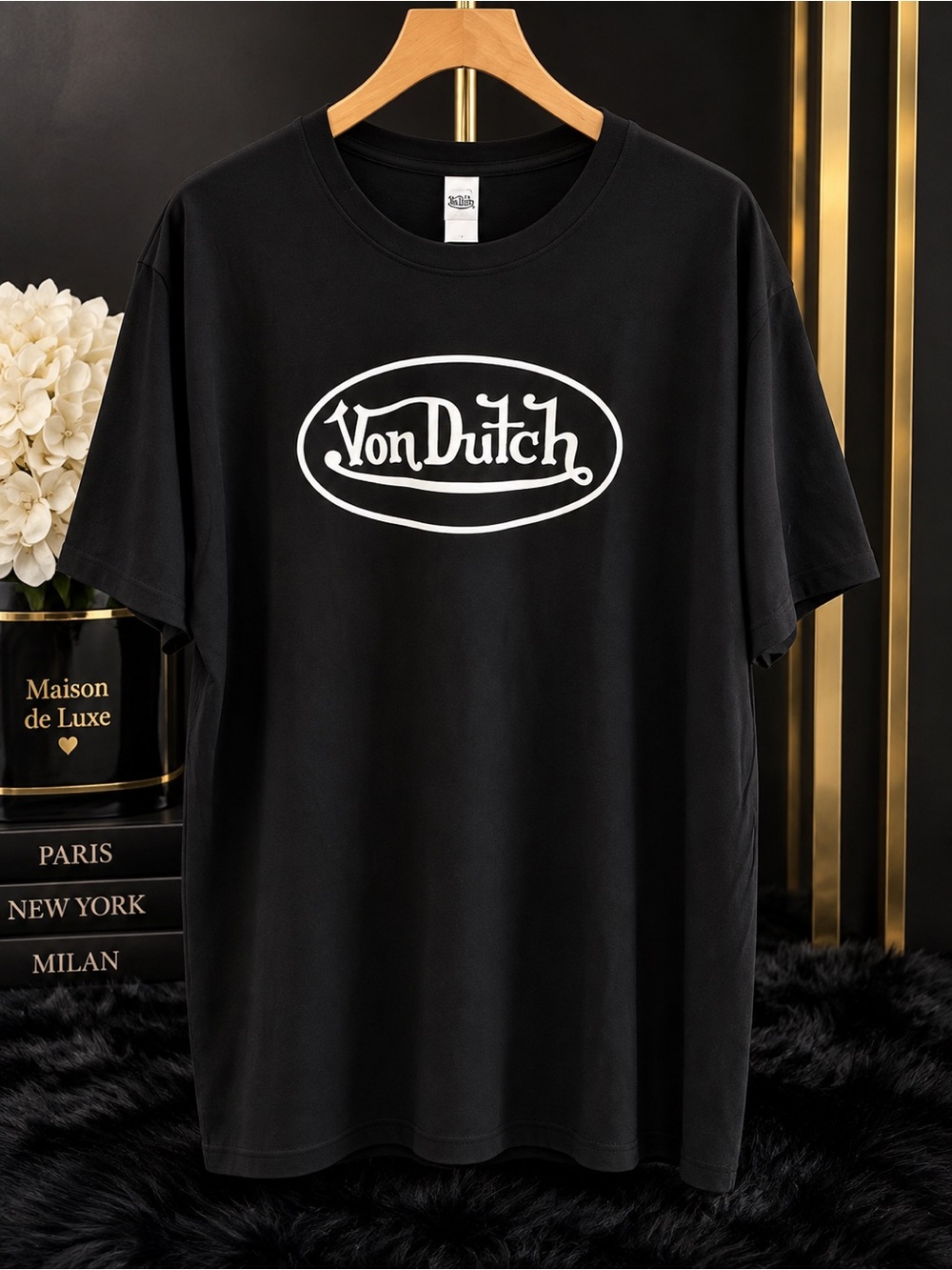 Von Dutch Black Logo Graphic T-Shirt Short Sleeve Crewneck Y2K Streetwear